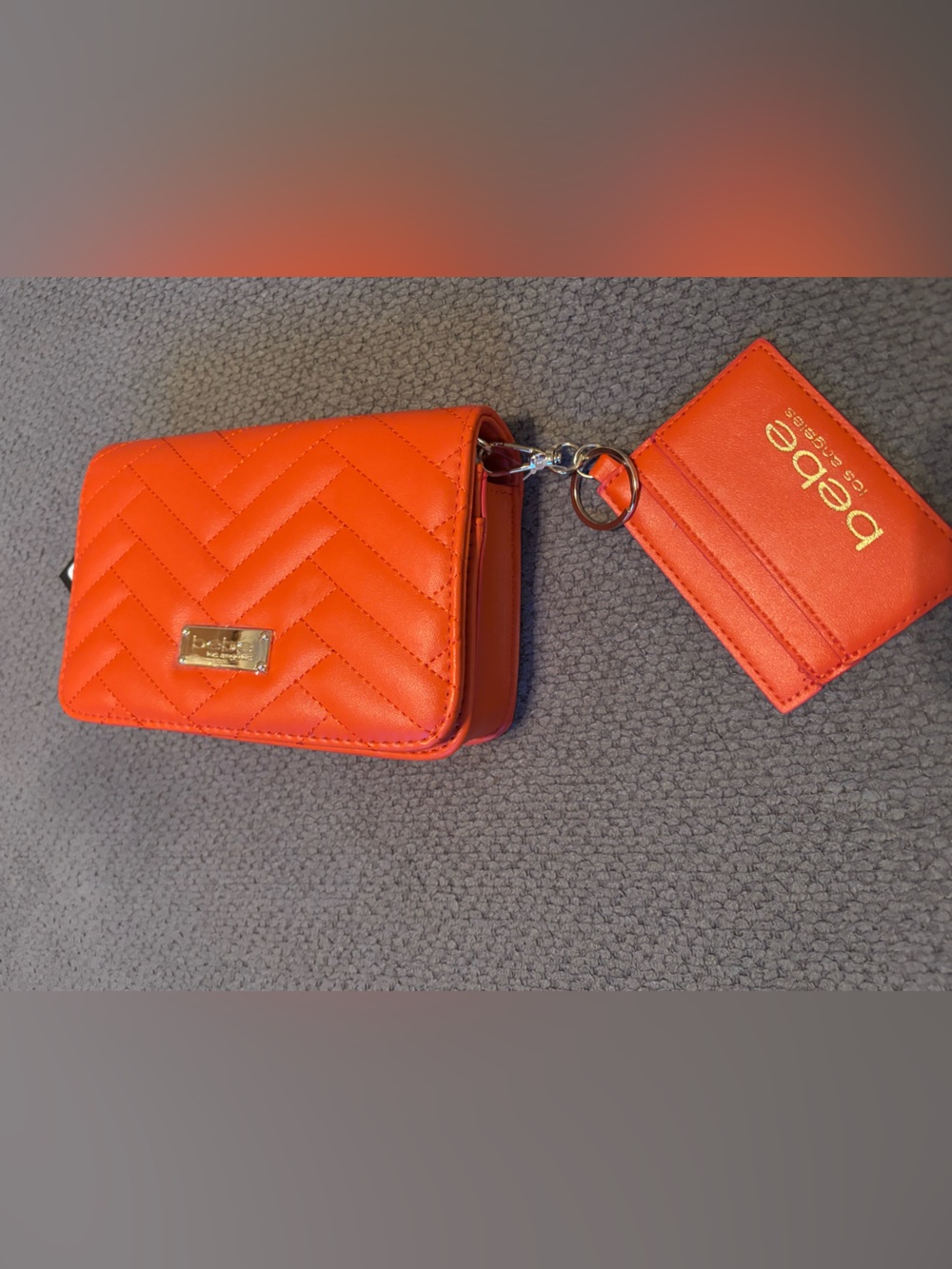 bebe Quilted Orange Card Holder with Detachable ID Tag